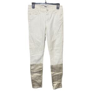 Paige Verdugo Jeans Size 27 Ultra Skinny Metallic Gold Dip Dye Cream denim